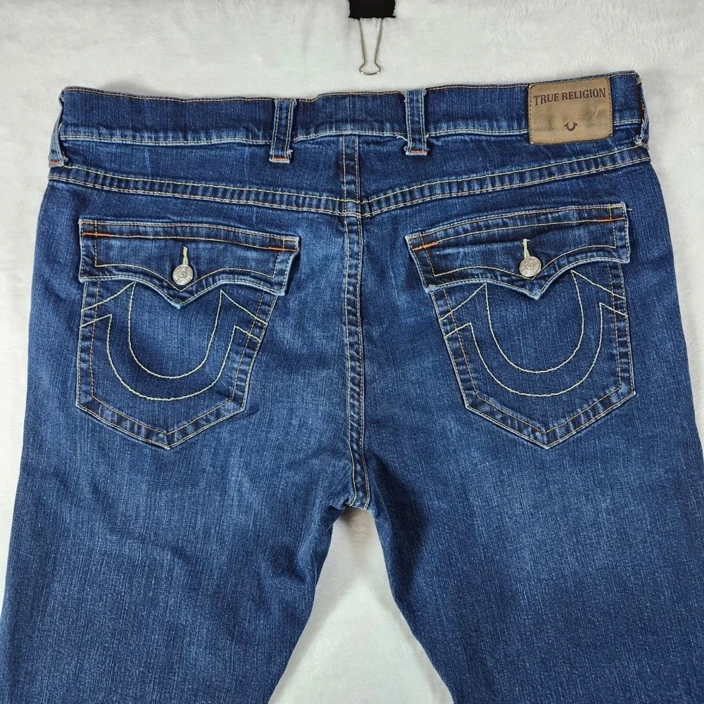 True Religion Ricky Straight Jean Men 44x32 Dark Wash Blue Excellent Flap Pocket